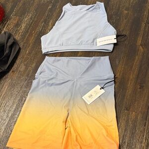 WeWoreWhat Blue and Orange Bike Shorts and matching bra